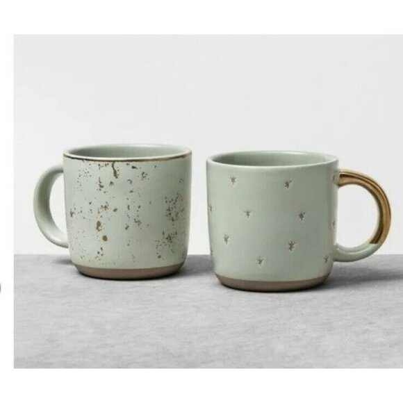 Hearth & Hand Other - Hearth and Hand Magnolia Mini Coffee Mug Set of 2 Speckled Light Green/Sage/Gold